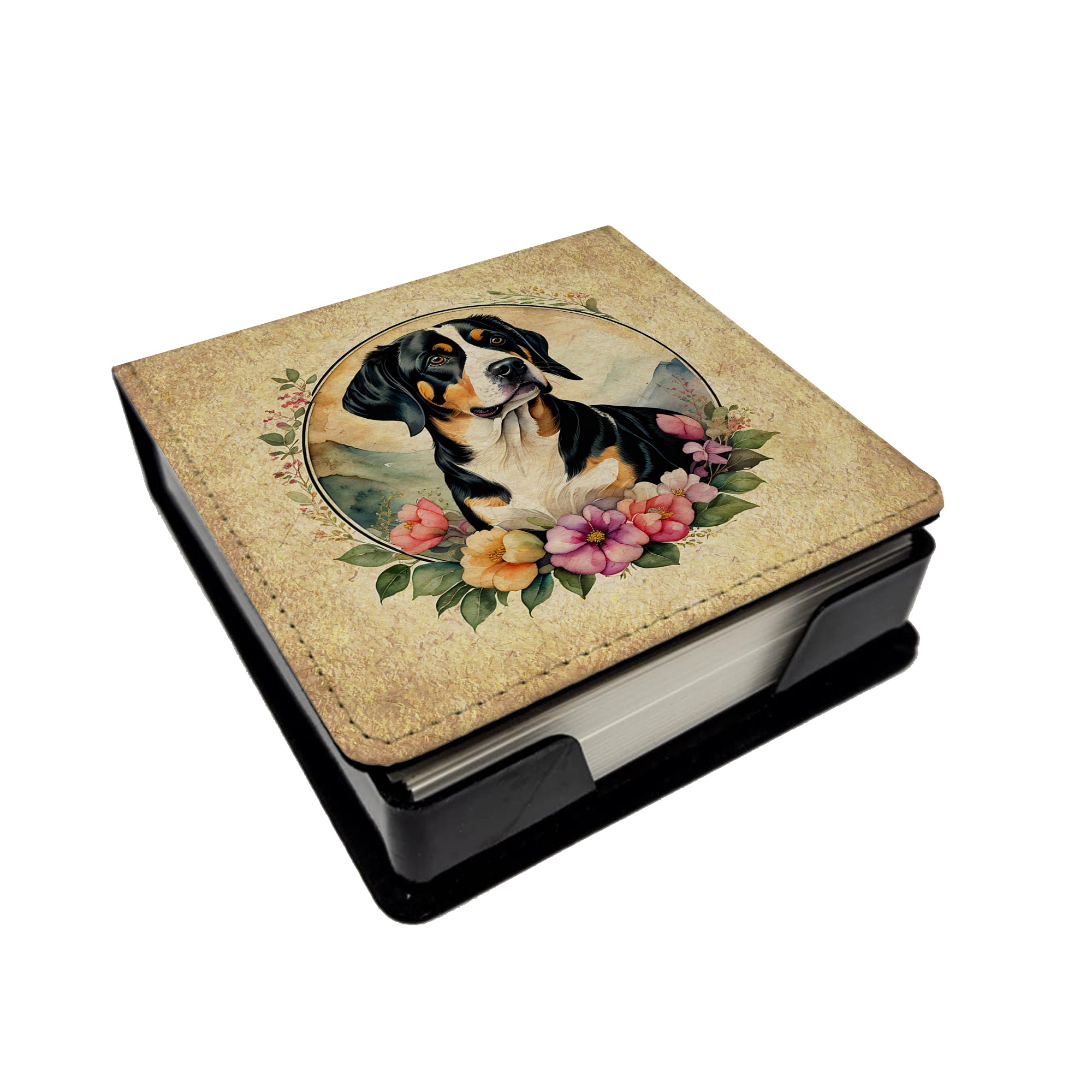 Entlebucher Mountain Dog and Flowers PU Leather Note Paper Holder Online