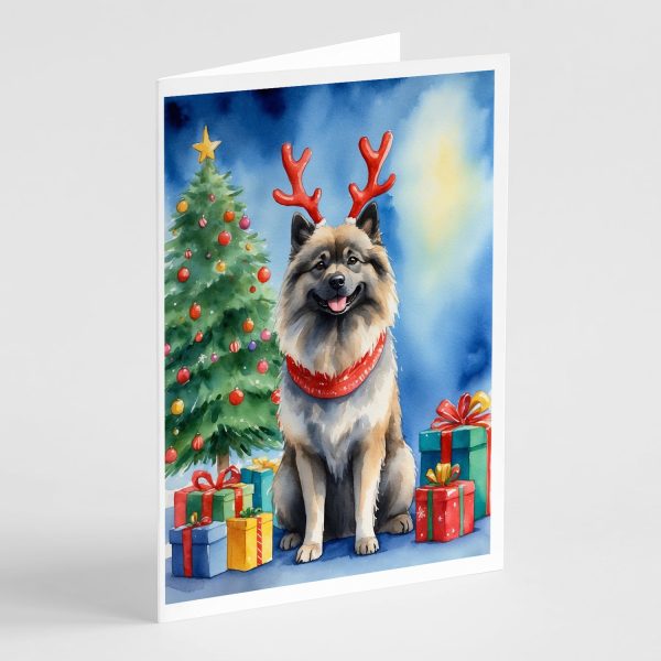 Keeshond Christmas Reindeer Greeting Cards Pack of 8 For Cheap