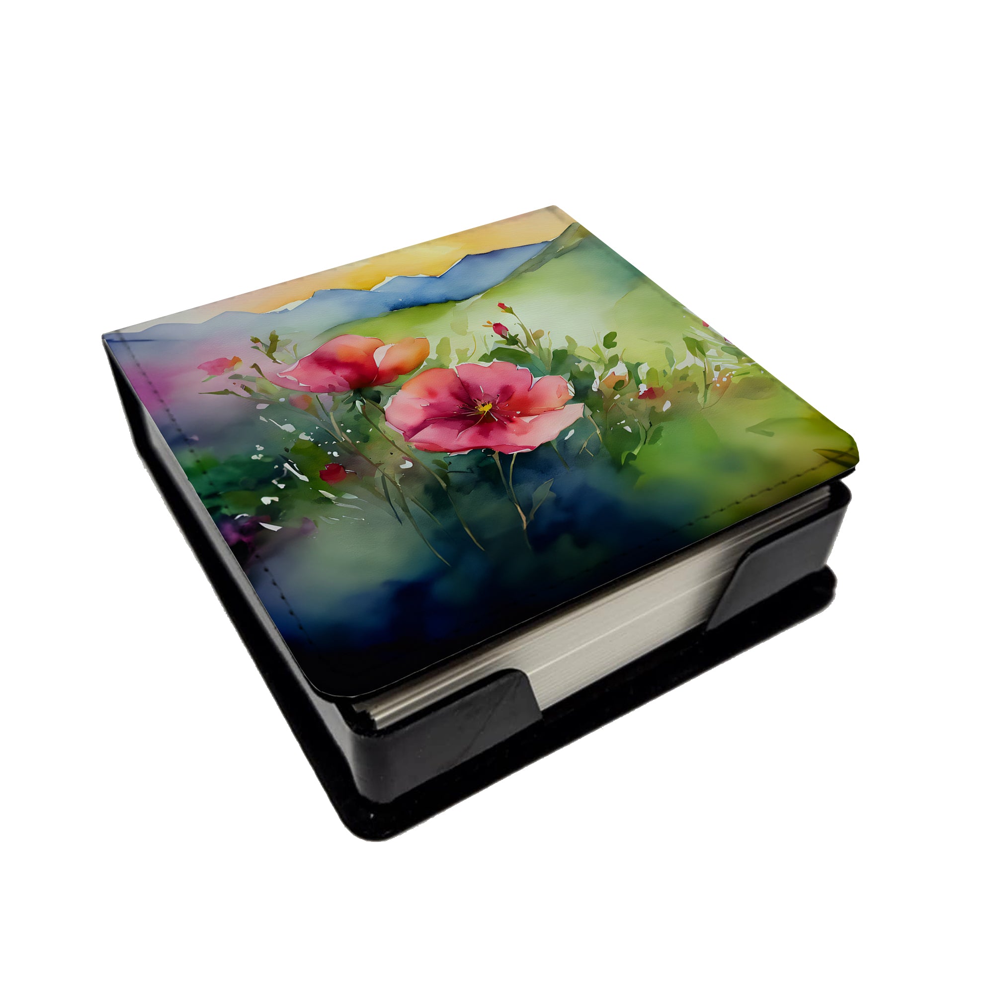 North Dakota Wild Prairie Roses in Watercolor PU Leather Note Paper Holder Fashion