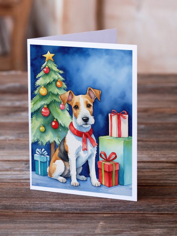 Fox Terrier Christmas Reindeer Greeting Cards Pack of 8 Cheap - Image 2