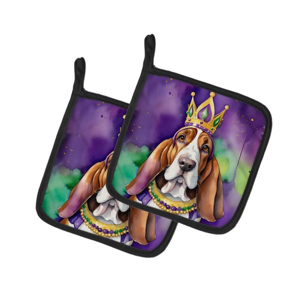 Basset Hound King of Mardi Gras Pair of Pot Holders Online Sale