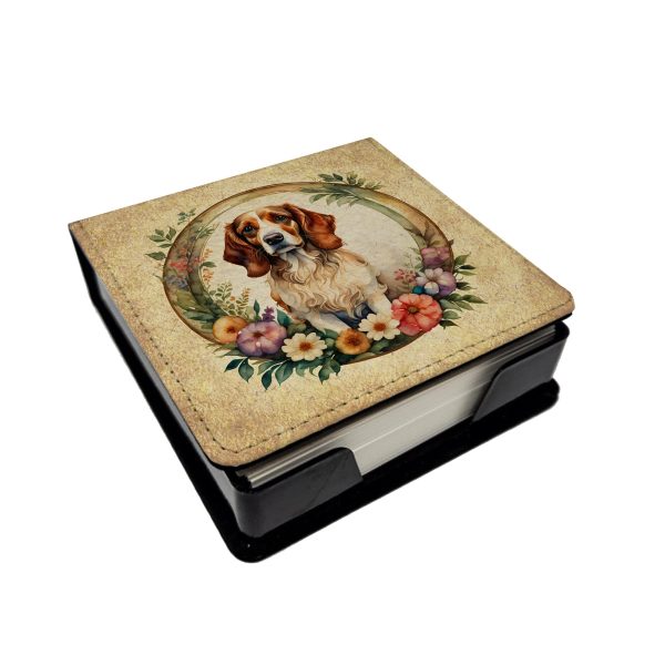 Brittany Spaniel and Flowers PU Leather Note Paper Holder Discount