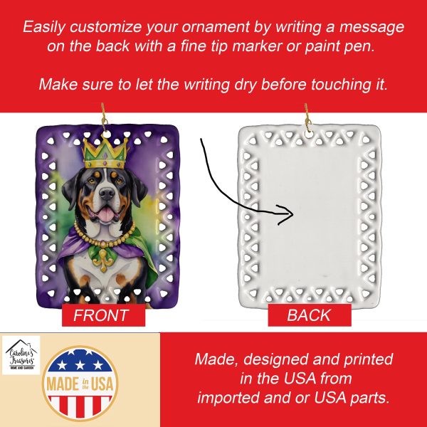 Greater Swiss Mountain Dog King of Mardi Gras Porcelain Ornament For Discount - Image 3