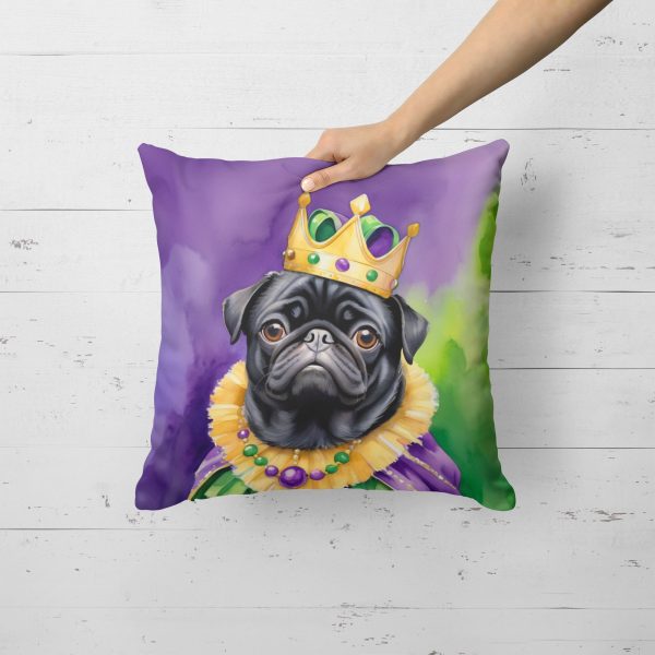 Black Pug King of Mardi Gras Throw Pillow Discount - Image 2