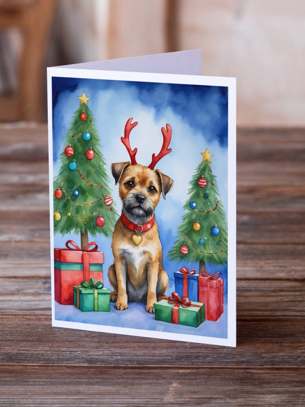 Border Terrier Christmas Reindeer Greeting Cards Pack of 8 Fashion - Image 2