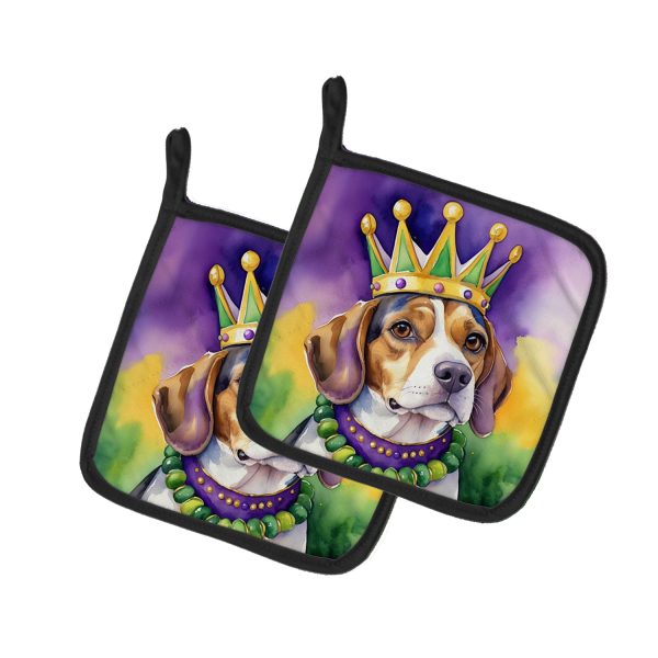 Beagle King of Mardi Gras Pair of Pot Holders on Sale