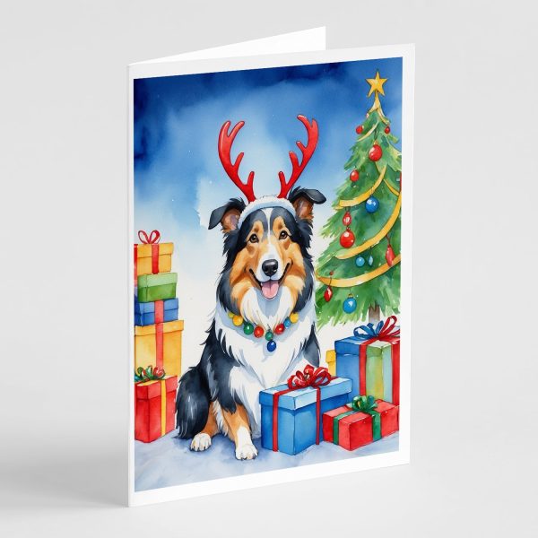 Collie Christmas Reindeer Greeting Cards Pack of 8 For Sale