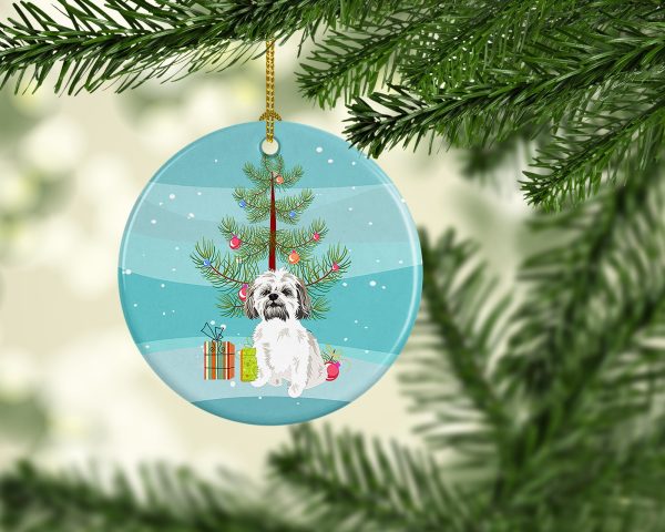 Shih-Tzu Silver Gold and White #1 Christmas Ceramic Ornament Online - Image 2
