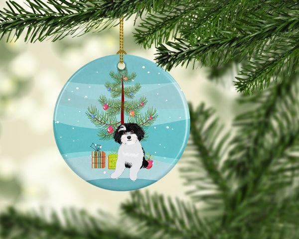 Shih-Tzu Black and White #1 Christmas Ceramic Ornament Discount - Image 2