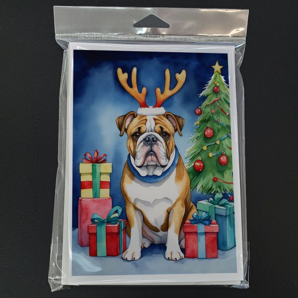 English Bulldog Christmas Reindeer Greeting Cards Pack of 8 Hot on Sale - Image 3