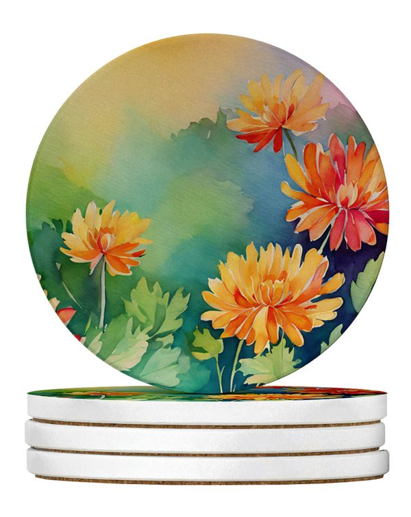 Chrysanthemums in Watercolor Large Sandstone Coasters Pack of 4 Hot on Sale