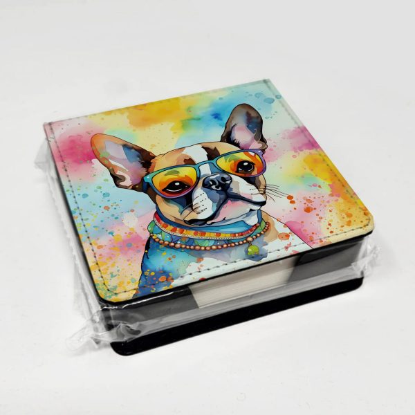 Boston Terrier Hippie Dawg PU Leather Note Paper Holder Online now - Image 4