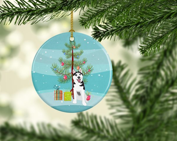 Siberian Husky Black and White #2 Christmas Ceramic Ornament Sale - Image 2