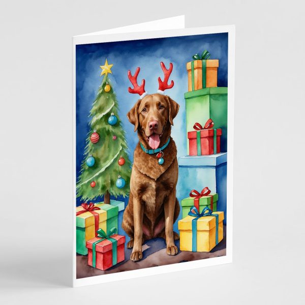 Chesapeake Bay Retriever Christmas Reindeer Greeting Cards Pack of 8 Hot on Sale