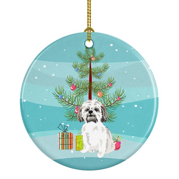 Shih-Tzu Silver Gold and White #1 Christmas Ceramic Ornament Online