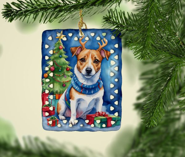 Jack Russell Terrier Christmas Reindeer Porcelain Ornament Online now - Image 2