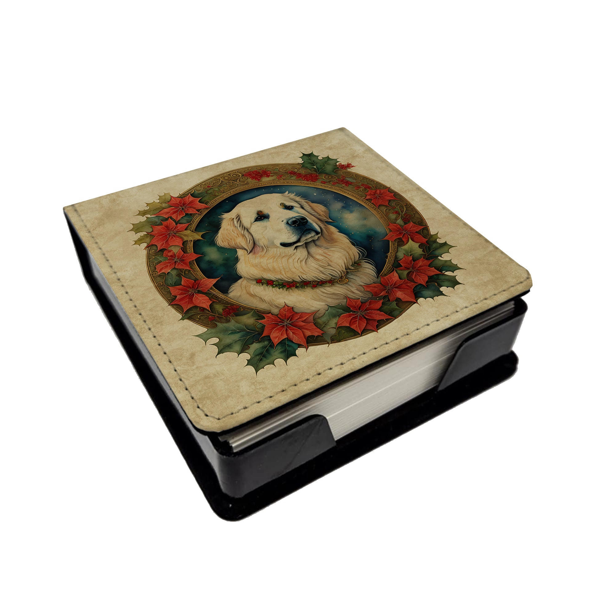 Great Pyrenees Christmas Flowers PU Leather Note Paper Holder Online now