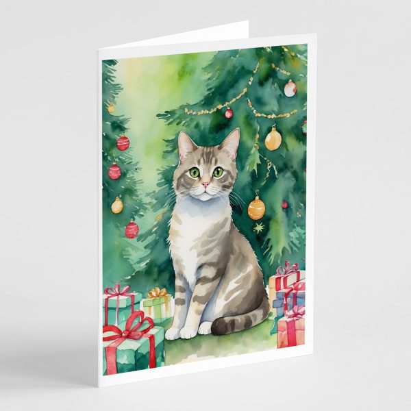 Pudelkatze Cat By the Christmas Tree Greeting Cards Pack of 8 Online Sale