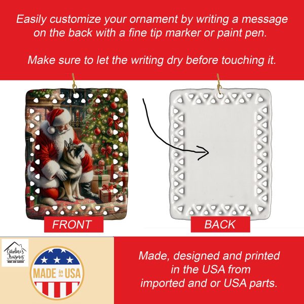 Norwegian Elkhound and Santa Claus Porcelain Ornament Online Hot Sale - Image 3