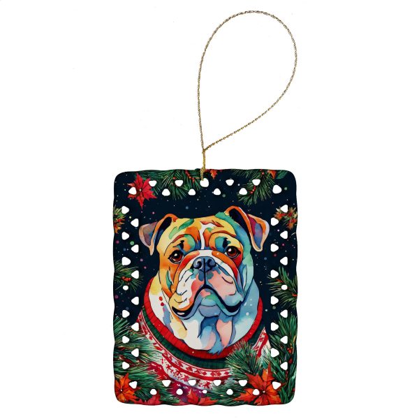 English Bulldog Christmas Porcelain Ornament For Sale