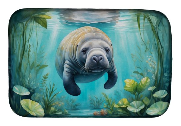 Manatee in a Crystal-Clear Spring Dish Drying Mat For Sale