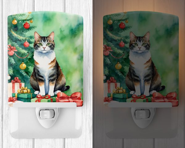 Manx Cat By the Christmas Tree Ceramic Night Light Sale - Image 2