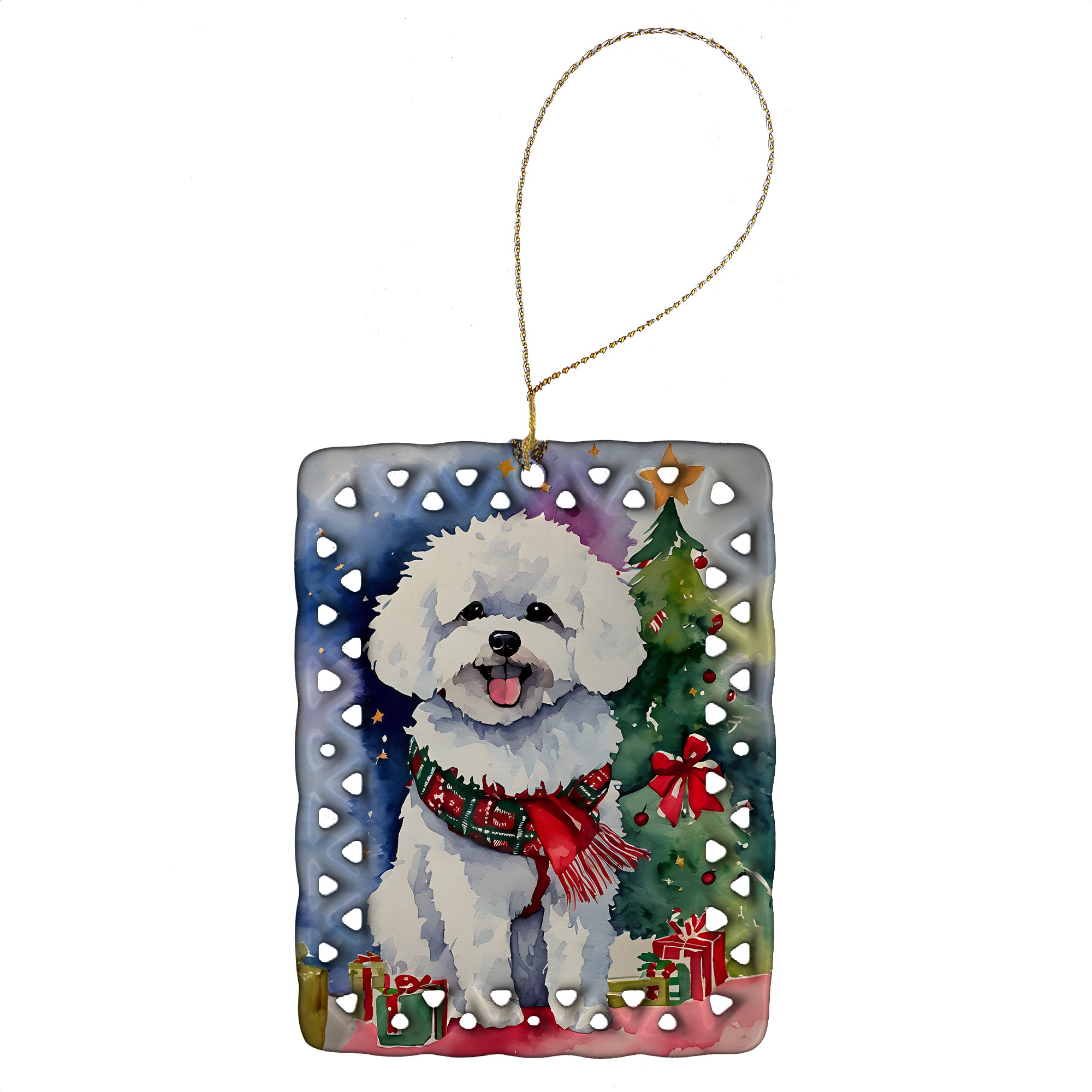 Bichon Frise Christmas Porcelain Ornament For Cheap