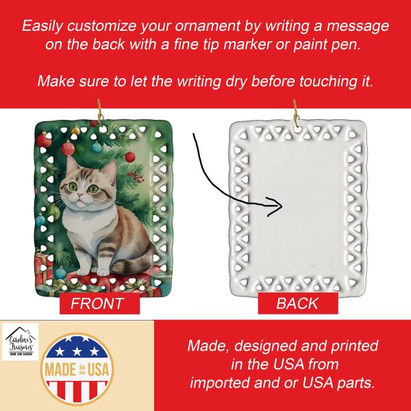 Munchkin Cat By the Christmas Tree Porcelain Ornament Online - Image 3