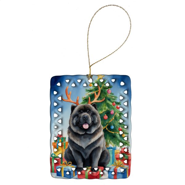 Black Chow Chow Christmas Reindeer Porcelain Ornament Online Sale