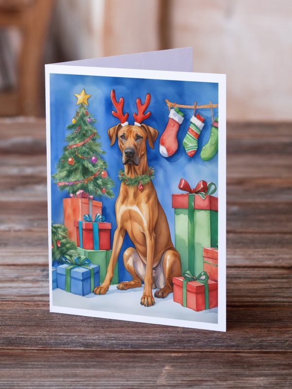 Rhodesian Ridgeback Christmas Reindeer Greeting Cards Pack of 8 Cheap - Image 2