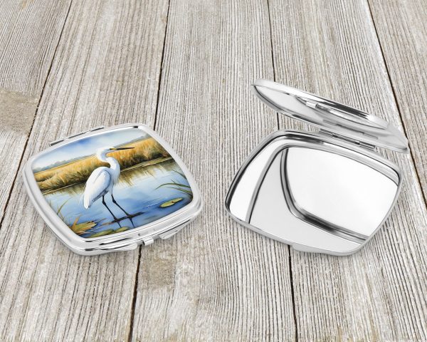 Snowy Egret in Coastal Marshes Compact Mirror on Sale - Image 3