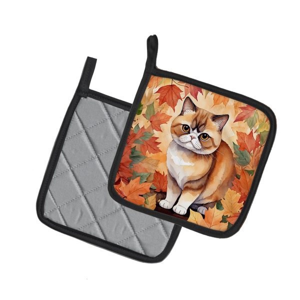 Exotic Shorthair Cat in Fall Leaves Pair of Pot Holders Fashion - Image 2