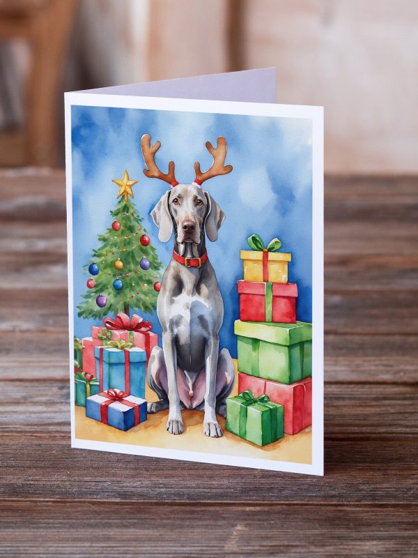 Weimaraner Christmas Reindeer Greeting Cards Pack of 8 Online - Image 2