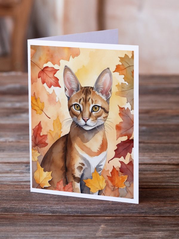 Chausie Cat in Fall Leaves Greeting Cards Pack of 8 Online Hot Sale - Image 2
