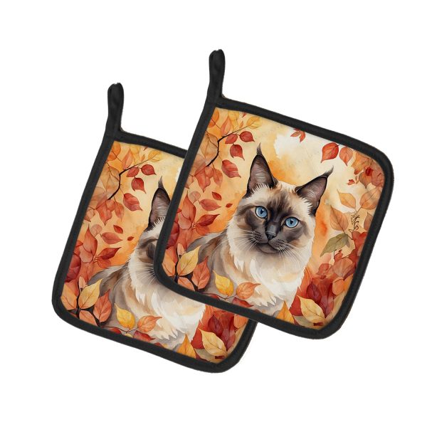 Birman Cat in Fall Leaves Pair of Pot Holders For Discount