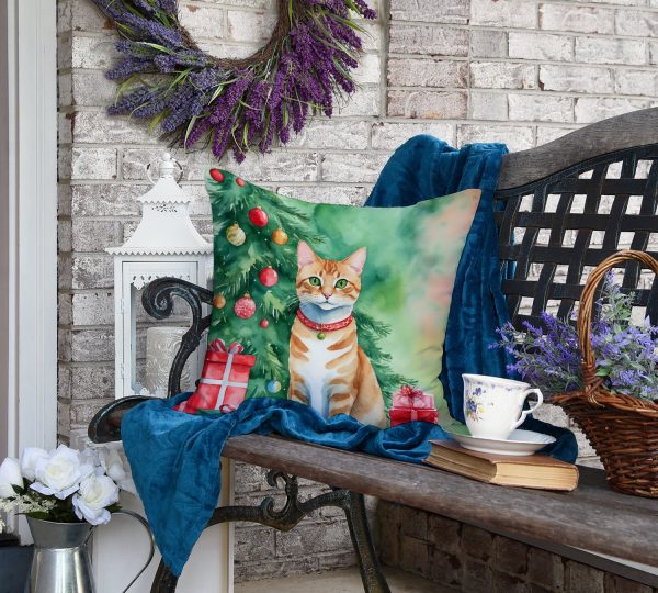 Arabian Mau Cat By the Christmas Tree Throw Pillow Online Sale - Image 5