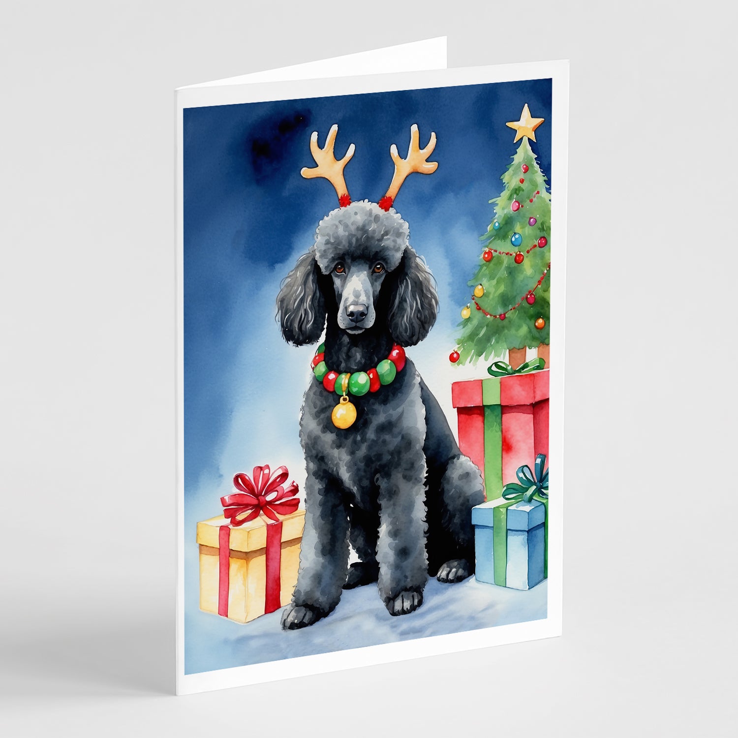 Black Standard Poodle Christmas Reindeer Greeting Cards Pack of 8 Online Hot Sale