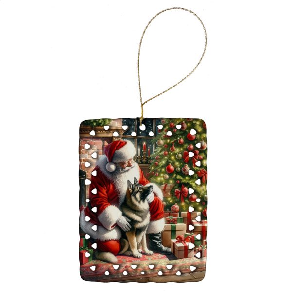 Norwegian Elkhound and Santa Claus Porcelain Ornament Online Hot Sale