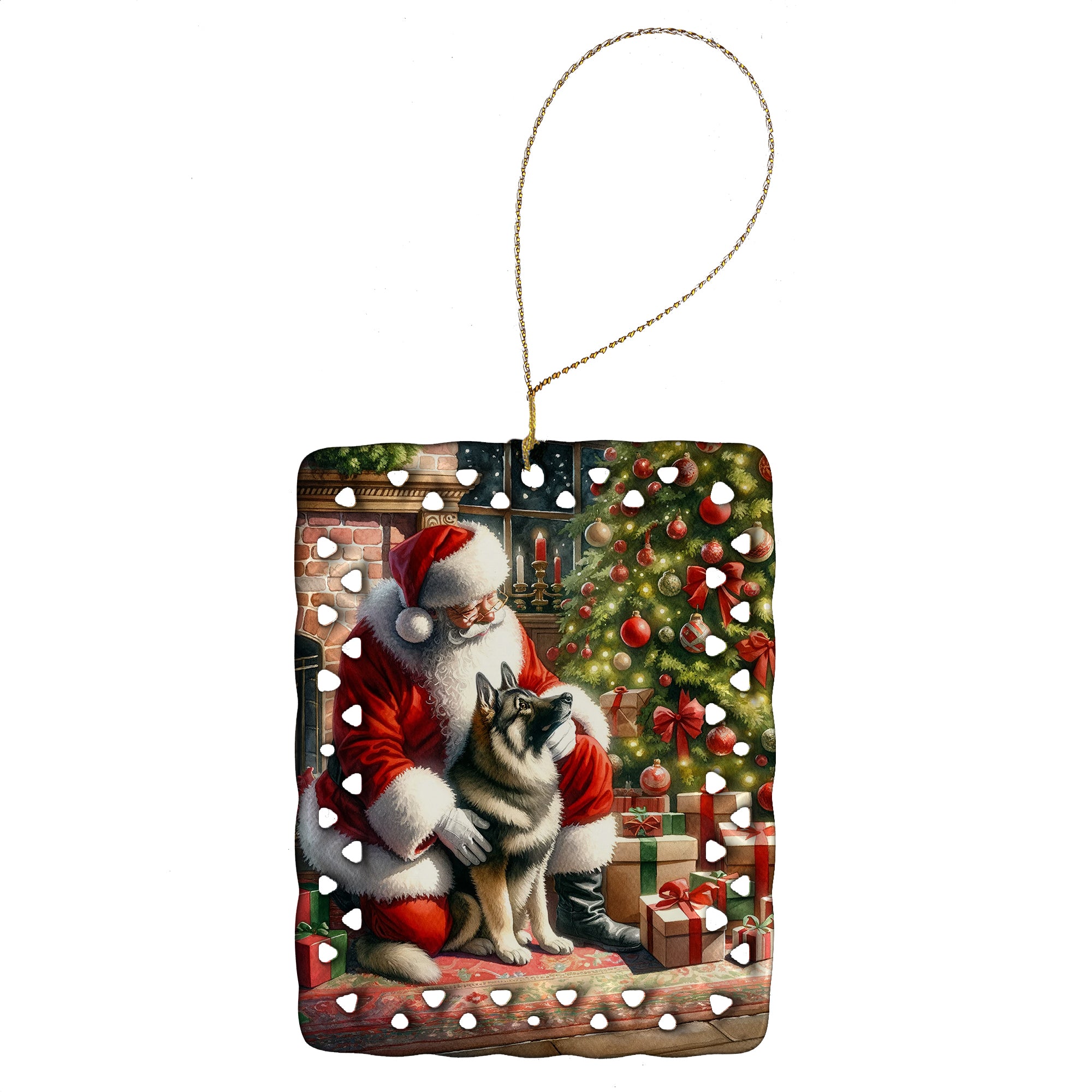 Norwegian Elkhound and Santa Claus Porcelain Ornament Online Hot Sale