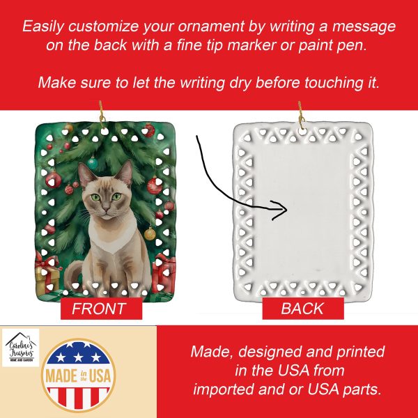 Tonkinese Cat By the Christmas Tree Porcelain Ornament Online - Image 3