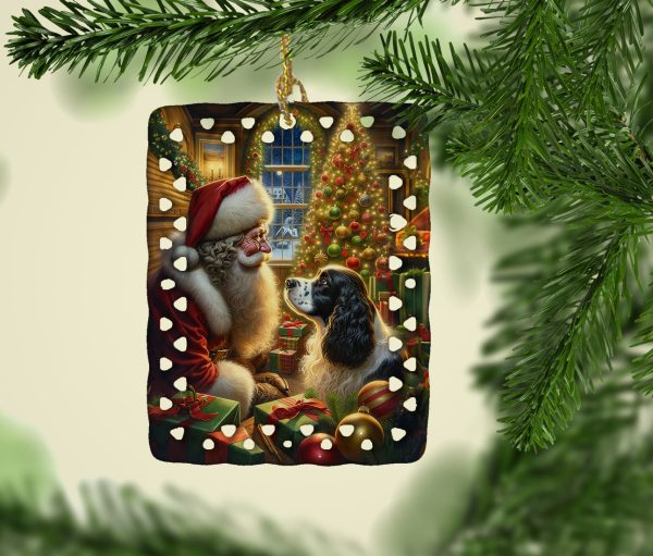 English Springer Spaniel and Santa Claus Porcelain Ornament Hot on Sale - Image 2