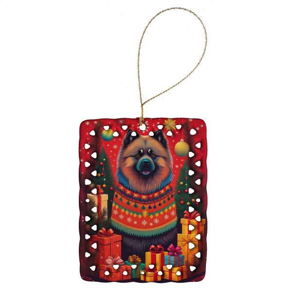 Keeshond Holiday Christmas Porcelain Ornament For Cheap