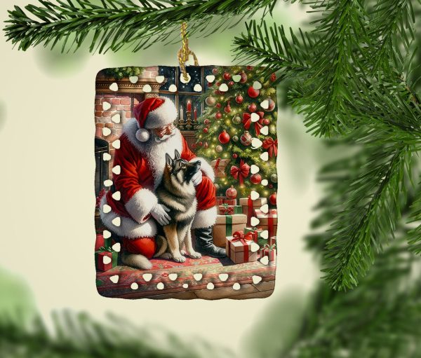 Norwegian Elkhound and Santa Claus Porcelain Ornament Online Hot Sale - Image 2