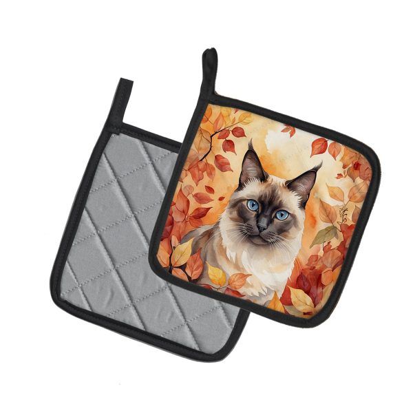 Birman Cat in Fall Leaves Pair of Pot Holders For Discount - Image 2