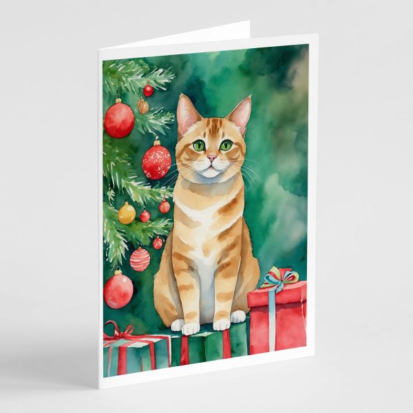 Malayan Cat By the Christmas Tree Greeting Cards Pack of 8 For Discount
