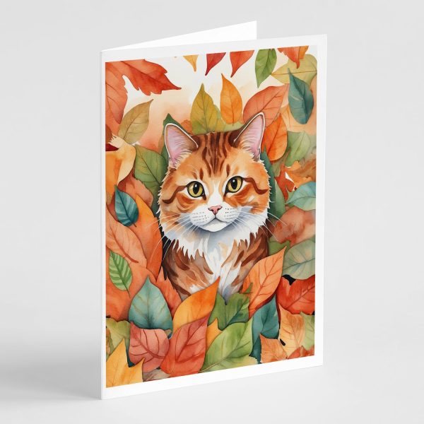 Foldex Exotic Fold Cat in Fall Leaves Greeting Cards Pack of 8 Hot on Sale