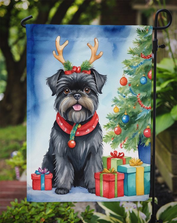 Affenpinscher Christmas Garden Flag – Dog in Reindeer Antlers with Tree & Gifts Discount - Image 3