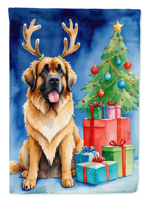 Leonberger Christmas Garden Flag – Dog in Reindeer Antlers with Tree & Gifts Sale
