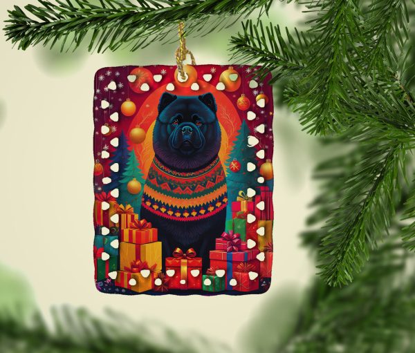 Black Chow Chow Holiday Christmas Porcelain Ornament Online now - Image 2