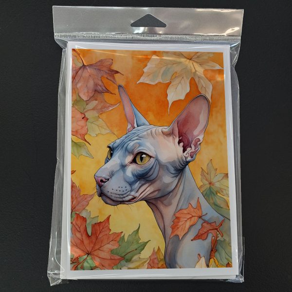 Donskoy Don Sphynx Cat in Fall Leaves Greeting Cards Pack of 8 For Discount - Image 3
